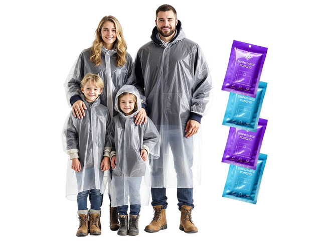 Disposable Rain Ponchos for Adults & Kids - Rain Poncho Family pack - Clear, Compact, Breathable, Emergency Ponchos with Hood - Travel Rain Poncho...