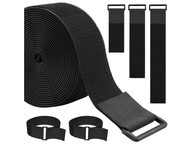 2In x 32Ft Cable Straps Heavy Duty With 30 Buckles, Black Hook and Loop Straps, Reusable Cable Ties for Organizer or Storage