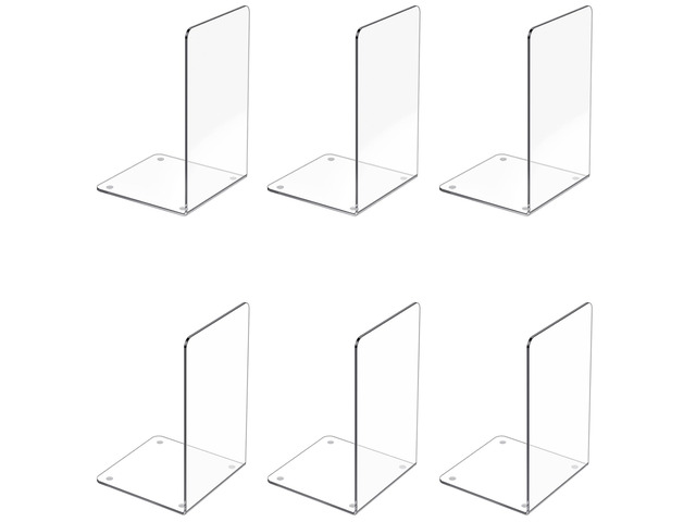 Acrylic Bookends 6 Pcs, Clear Book Ends for Shelves, Bookend Organizer Transparent Book Holder Stand Decorative, Book Stoppers for Heavy Duty...