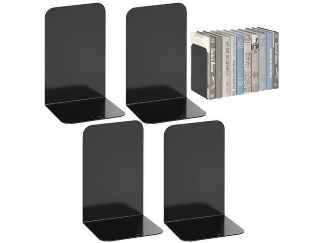 Metal Bookends 2 Pairs, Black Book Ends, Bookends for Shelves, Book Stopper for Heavy Books, Book Dividers for Home Office School Supplies