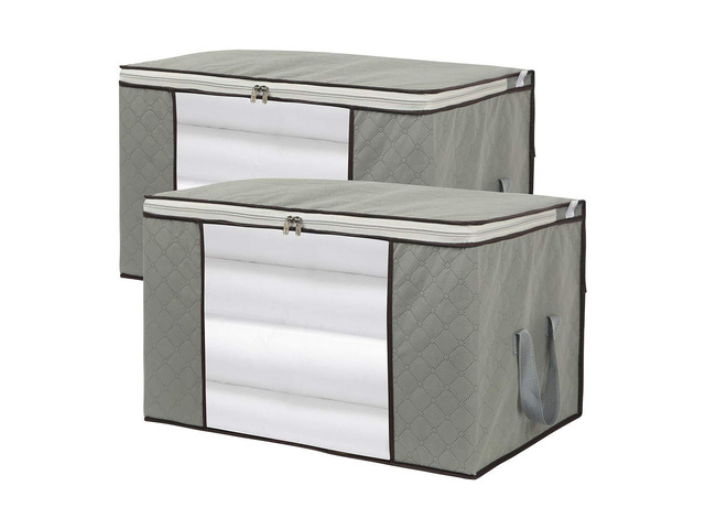 2 Pack Foldable Large Storage Bags for Comforter Quilt Blanket Clothes 24 x 16 x 14 inch with Clear Window & Handles - Easy to Fit King Size...