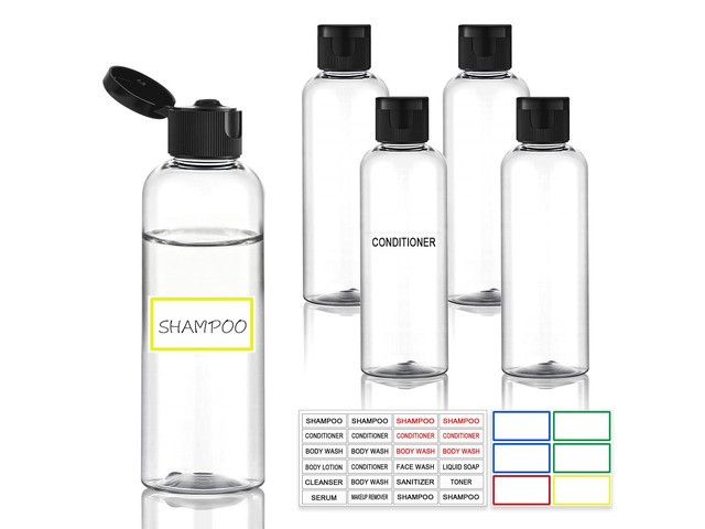 5 Pack 3.4 oz Travel Bottles for Toiletries, TSA Approved Leak Proof Refillable Travel Size Containers, Clear Plastic Shampoo Bottles for Lotion...