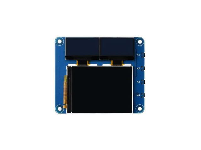 Waveshare OLED/LCD HAT (A),Raspberry Pi,Onboard 2inch IPS LCD Main Screen and Dual 0.96inch Blue OLED Secondary Screens
