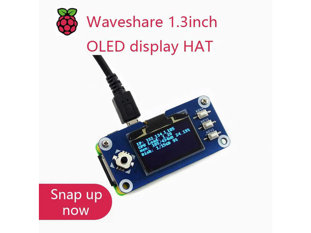 Waveshare 1.3inch OLED display HAT for Raspberry Pi 2B/3B/3B+/Zero/Zero W,128x64 pixels,SPI,I2C interface,embedded controller