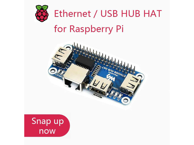Ethernet / USB HUB HAT for Raspberry Pi, 1x RJ45, 3x USB