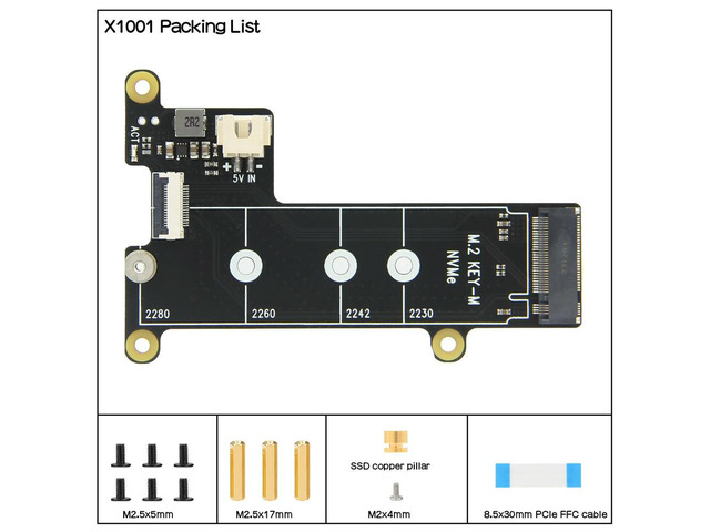 Geekworm X1001 V1.1 pcie M.2 NVMe SSD 2280 PIP PCIe Peripheral Board Shield for Raspberry Pi 5