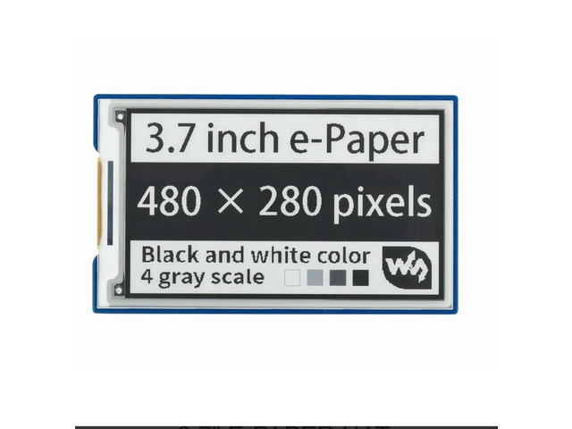 Waveshare 3.7inch E-Paper E-Ink Display HAT, 480×280 Pixels, Black / White, 4 Grey Scales, SPI Interface