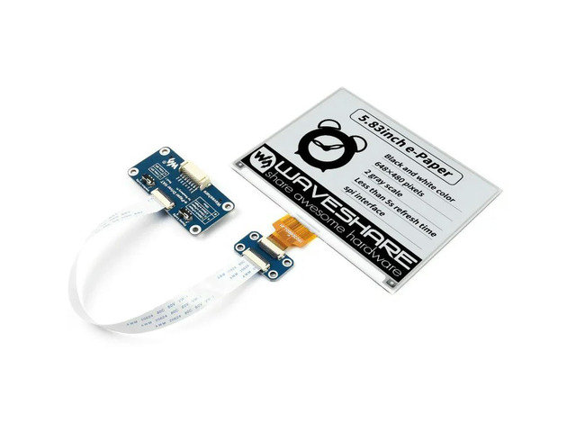 Waveshare 5.83inch E-Paper E-Ink Display HAT 648×480 Pixels, Black / White Dual-Color, SPI Interface