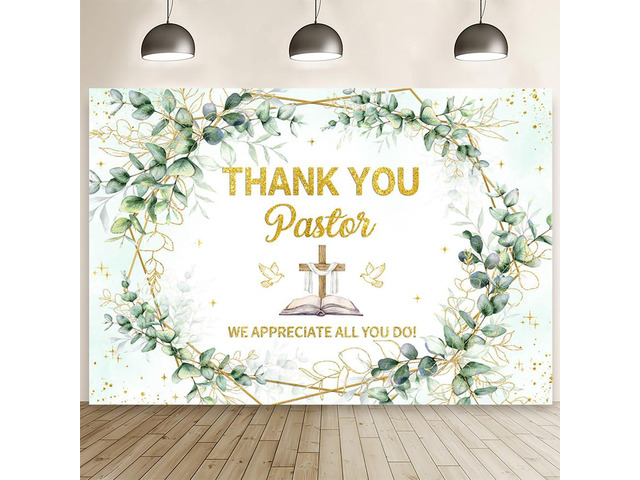 7x5ft Thank You Pastor Eucalyptus Leaves and Cross Backdrop Pastor Appreciation Week Banner Pastor Anniversary Appreciation Month Retirement Party...