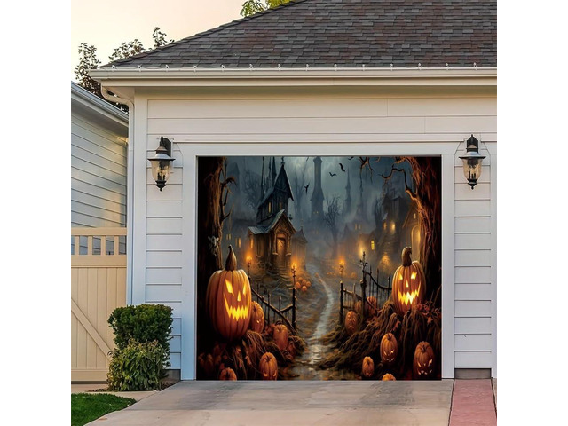 7x8ft Halloween Garage Door Decoration Banner - Haunted House Scary Castle Cemetery Spooky Party - Polyester Fabric - Indoor/Outdoor - Includes...