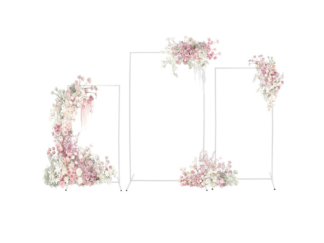 Metal Wedding Arch Background Stand, 3 Pcs White Rectangular Backdrop Stand, Portable Balloon Frame for Birthday Party Ceremony Outdoor Indoor...