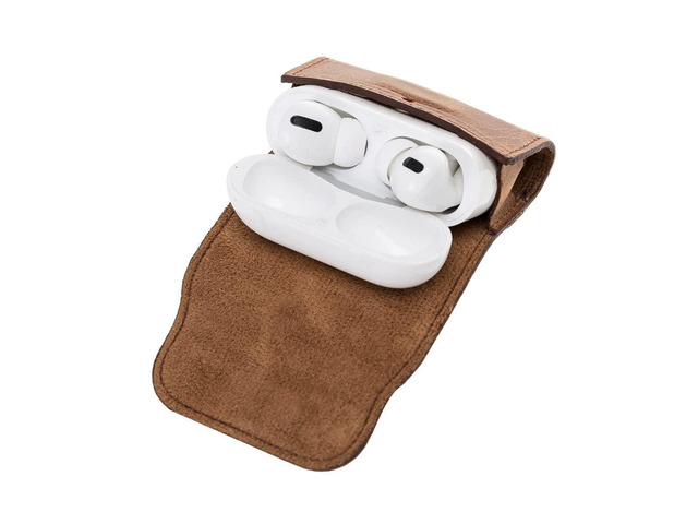 Genuine Leather Handmade Apple AirPods Pro - Soft Case with Keychain Clip - Support Wireless Chargers - Compatible with AirPods Pro (Brown)