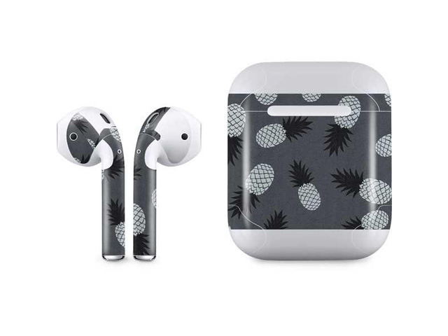 Decal Audio Skin Compatible with Apple AirPods - Black and White Pineapples Design