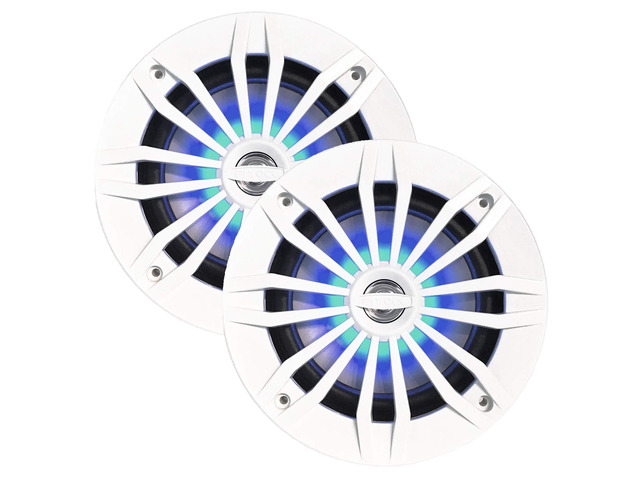 EnrockMarine 6.5-Inch 2-Way, 180-Watt Marine Loudspeaker Featuring Blue LED Light Flashing with Music (Pair, White)