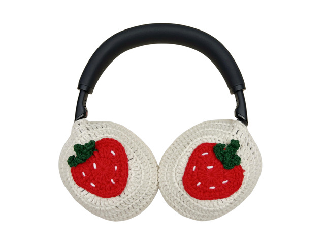 Handmade Crochet Cute White Strawberry Headphone Cover Compatible with Sony xm6, Protective Case for Music Lovers