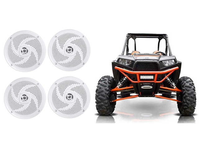 RSM65W 6.5' Waterproof Shallow Slim Marine Speaker 4-Pack 320W Peak/80W RMS, White, 0.925' Mounting Depth, 4 Ohm, UV-Treated, Saltwater...