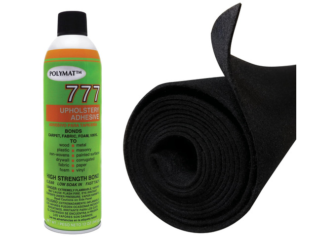 Quality 1 can 777LV Glue + 3ftX4ft Wide Black Speaker Box Carpet Cabinet Enclosure Carpet Truck Car Trunk Liner, and Dash Cover