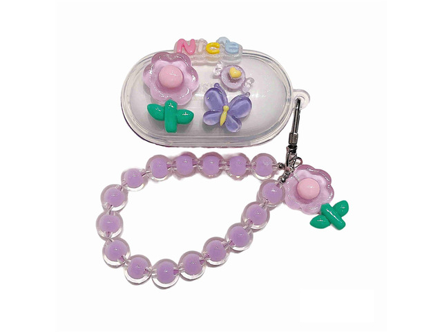 Case for Samsung Galaxy Buds+ Plus, Lovely Clear Nice Light Purple Flower Pattern Case with Pendant Accessories Case for Samsung Galaxy Buds+ Plus