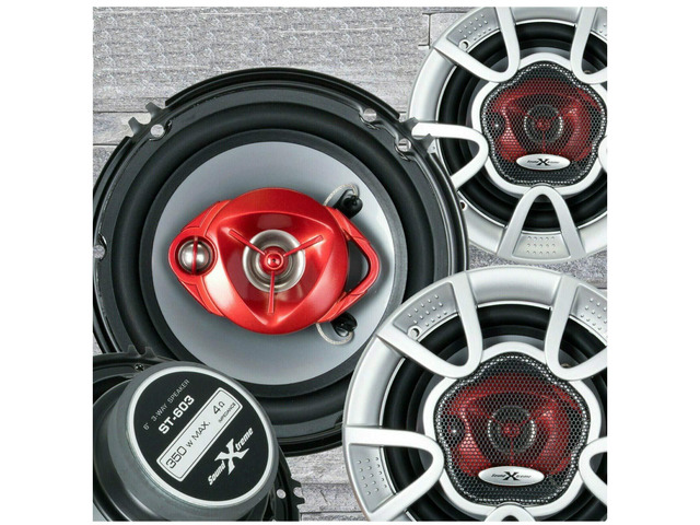 4X Soundxtreme ST-603 6-Inch 3-Way 350 Watts Maximum Power Coaxial Car Audio Speakers with PEI Dome Tweeter 4 Ohms Impedance, 89 dB Sensitivity,...
