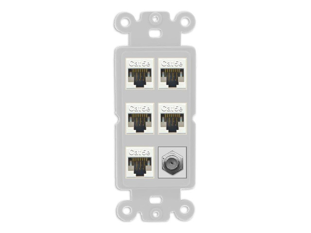 5 Port Cat5e Ethernet and 1 x Coax Wall Plate - Rocker [Gray/Gray]