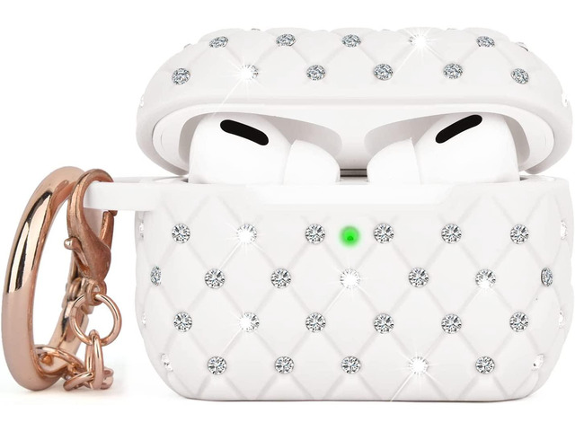 Case Compatible with Apple AirPods Pro Case Stylish Bling TPU Cover Full Protective Pro Charging Case Skin Cover with Keychain, White