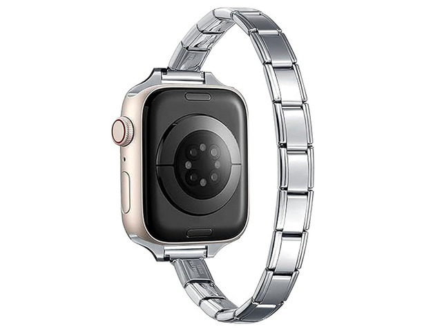 9mm Silvertone Stainless Steel Italian Charm Bracelet Single Band Compatible with Apple Watch Sizes 42mm 44mm 45mm Modular Link Replacement Strap...