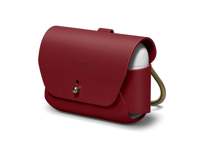 Leather Case for AirPods Pro 2 & 1 Genuine Leather case with Keychain, Luxurious Colors, Brass Ring Holder, Great Protection (Red)