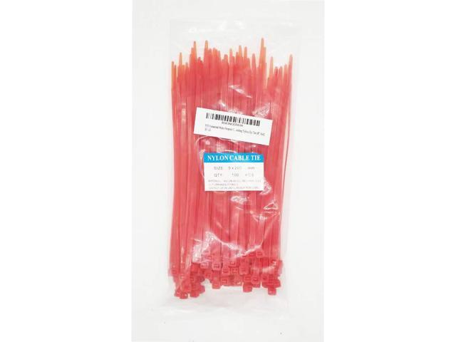 8 Inch length, 50lb Medium Size Self Locking Red Nylon Cable Zip Ties -100 Piece