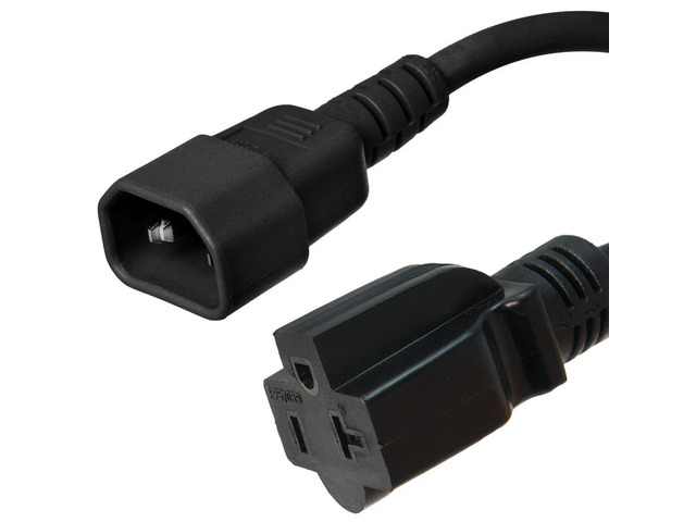 C14 to 5-20R Power Cord, 15A, 125V, 14/3 SJT, 1 Foot