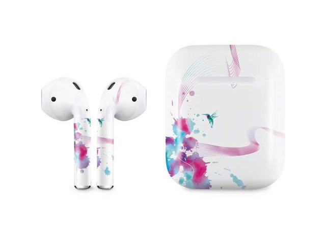 Decal Audio Skin Compatible with Apple AirPods - Violet Harmony (Hummingbird) Design