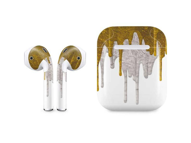 Decal Audio Skin Compatible with Apple AirPods - Paint Splatter Gold Design