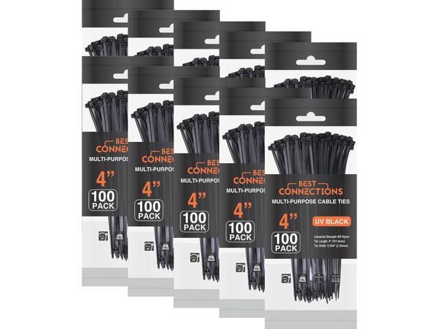Black Zip Ties 4 Inch 1000 Pack - Self-Locking Nylon Cable Ties 18 Lbs - Multi-Purpose Wire Ties for Cable Management - Indoor & Outdoor