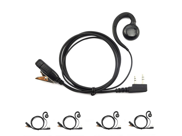 5-Pack G-Shaped in-Ear Headphone with Clip on PTT for Kenwood 2 Pin TH-K20A TK-3160 TK-3180 TK-3360 TH-235 NX-320 KPG87D K2