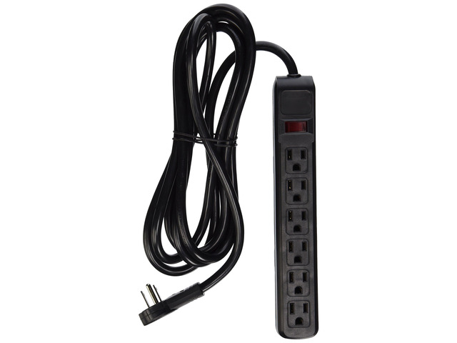 Flat Rotating Plug, Surge/Modem Protector, 6 Outlet, Plastic, Power Cord, 10', Black (845-51W1-12210)
