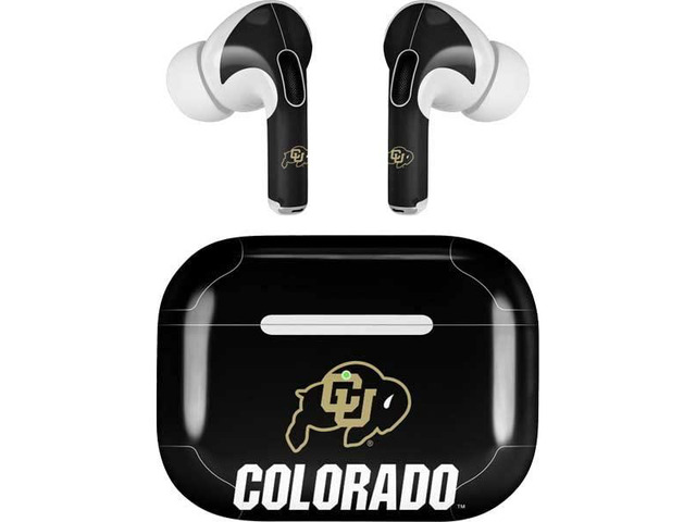 Decal Audio Skin Compatible with Apple AirPods Pro - Officially Licensed University of Colorado CU Logo on Black Design