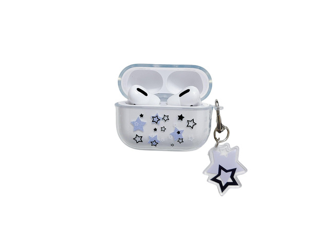Compatible with AirPods Pro, Blue Purple Black Star Pattern Case Cover Accessories for AirPods Pro with Pendant for Women Girls