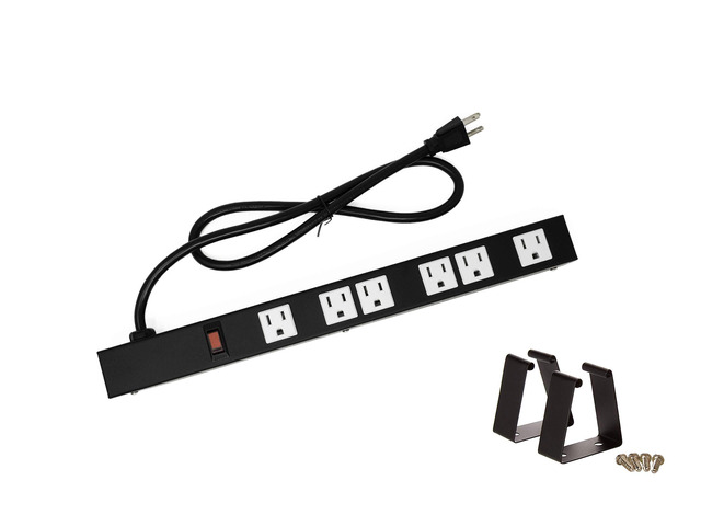 OT16063 Heavy Duty Metal Surge Protector Power Strip with Mounting Parts 6 White Outlets 3 Feet Power Cord