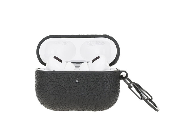 Genuine Leather Handmade Apple AirPods Pro - Hard Case with Keychain Clip - Support Wireless Chargers - Compatible with AirPods Pro (Black)