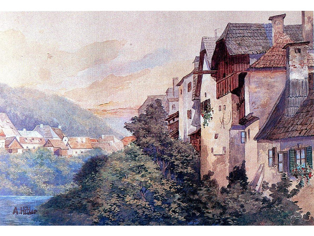Adolf Hitler: Village on the Steep Slope: 1909-1910: Archival Art Print