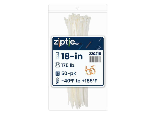 18-inch Natural Multi-Purpose Cable Tie, 175-lb Tensile Strength, UL 21S Listed, 50-Pack