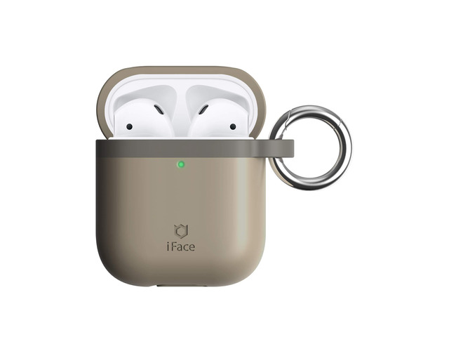 Grip On Color Silicone Case Compatible with AirPods 1 and 2 - Wireless Charging Compatible, Aluminum Carabiner Included - Beige