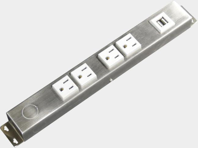 12 Stainless Steel Hardwired Power Strip (NO Power Cord), 4 Vertical Outlets (NOT Tamper Resistant), with Ears (with mounting tabs on Both Ends),...