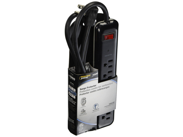 Powerzone OR802225 Surge Protector Tap Strip, 125 V, 15 A, 6 Outlet, Black