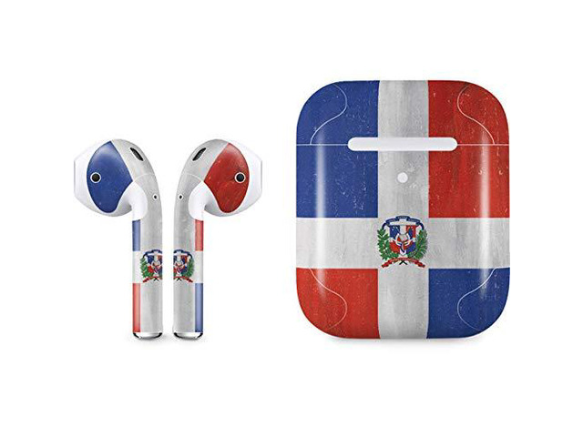 Decal Audio Skin Compatible with Apple AirPods 2 - Dominican Republic Flag Distressed Design