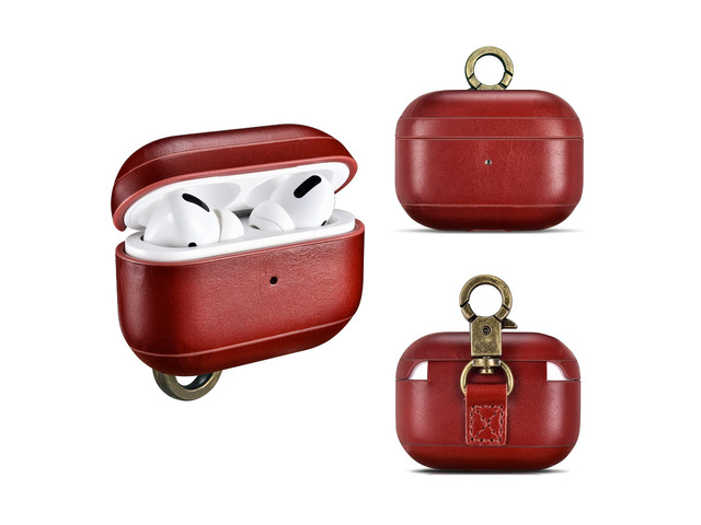 Leather Handmade Case Compatible with AirPods Pro 1 & 2 Genuine Leather Case with Strap Shockproof Compatible with MagSafe & Wireless Chargers Red