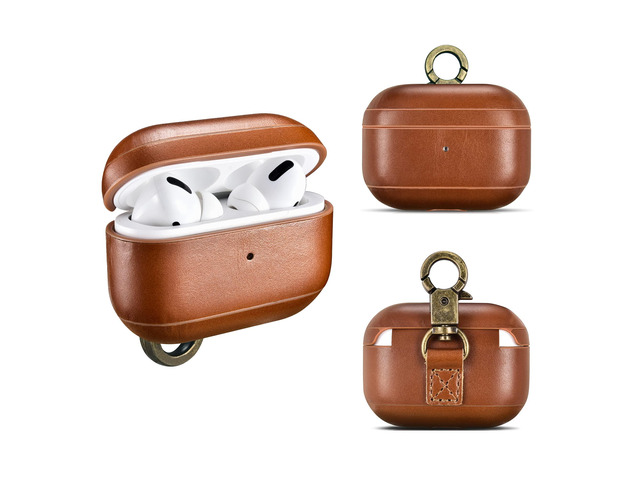 Leather Handmade Case Compatible with AirPods 3 Genuine Leather Case with Strap Shockproof Compatible with MagSafe & Wireless Chargers Brown