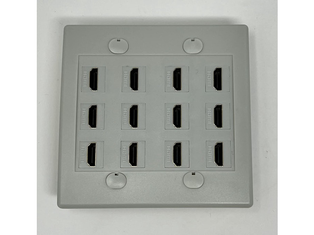 12 Port Flat Dual 2 Gang HDMI Wall Plate - Gray