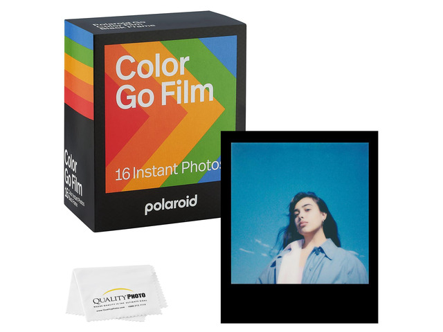 Go Color Film, Black Frame + Quality Photo Microfiber Cloth (Compatible with Go Cameras) (1 Pack (16 Films))