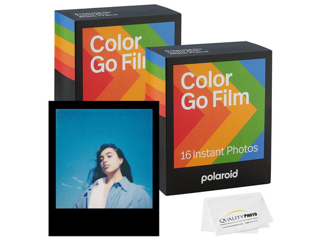 Go Color Film, Black Frame + Quality Photo Microfiber Cloth (Compatible with Go Cameras) (2 Pack (32 Films))
