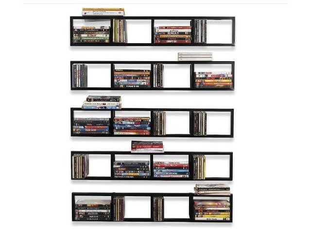 34-Inch Wall Mounted CD Storage Shelf, Media Rack, Video Games DVD Organizer, Metal Cube Floating Shelf (5 Pcs, Black)